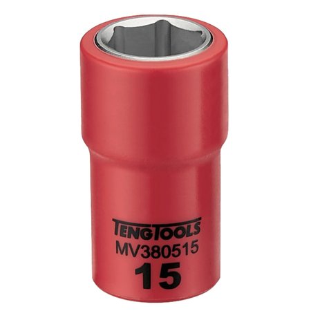 TENG TOOLS 3/8 Inch Drive 15MM Metric 6 Point 1000 Volt Shallow Insulated Socket MV380515